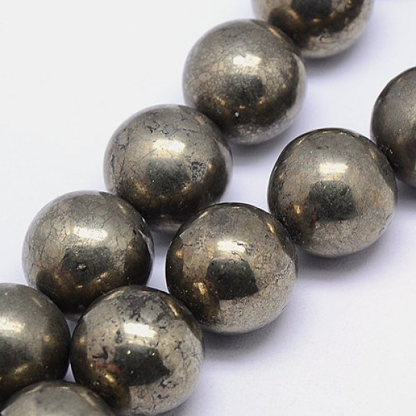 

PandaHall Natural Pyrite Beads Strands, Round, 14mm, Hole: 1mm, about 29pcs/strand, 15.74 inch Pyrite Round Yellow