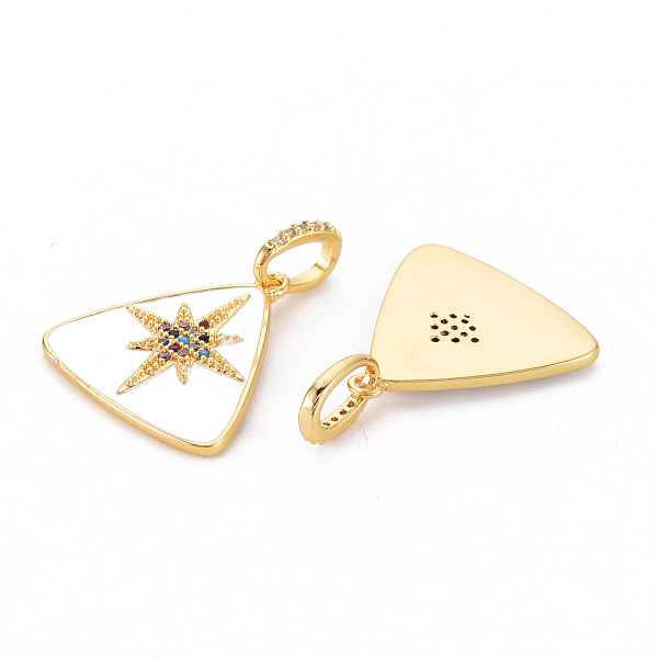 

PandaHall Brass Micro Pave Colorful Cubic Zirconia Pendants, with Enamel, Nickel Free, Real 18K Gold Plated, Triangle, White, 20x20x2mm...