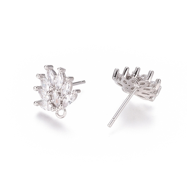 

PandaHall Brass Cubic Zirconia Stud Earring Findings, with Loop, Flower, Clear, Platinum, 12x11.5x2.5mm, Hole: 1mm, Pin: 0.8mm Brass+Cubic...