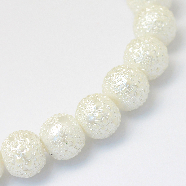 

PandaHall Baking Painted Textured Glass Pearl Round Bead Strands, White, 6~7mm, Hole: 1mm, about 145pcs/strand, 31.4 inch Glass Round White