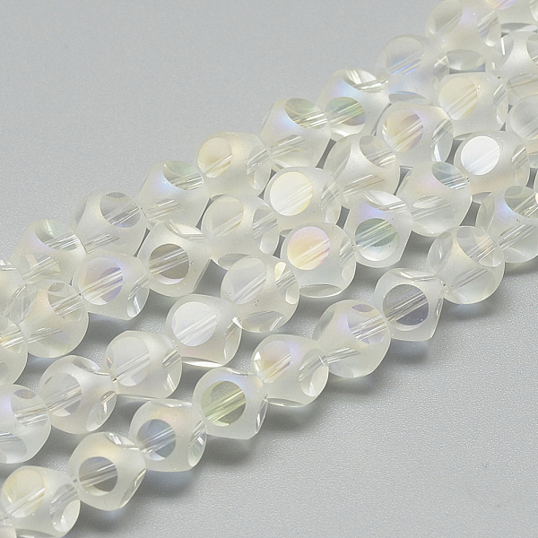 

PandaHall AB Color Plated Transparent Glass Beads Strands, Frosted, Faceted Round, Clear AB, 8x7mm, Hole: 1.5mm, about 72pcs/strand, 20.4..., White