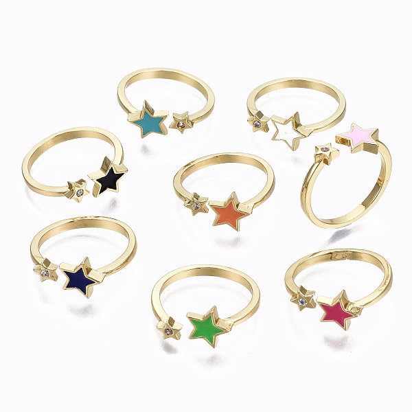 

PandaHall Brass Micro Pave Clear Cubic Zirconia Cuff Rings, Open Rings, with Enamel, Cadmium Free & Nickel Free & Lead Free, Star, Golden..., Multicolor