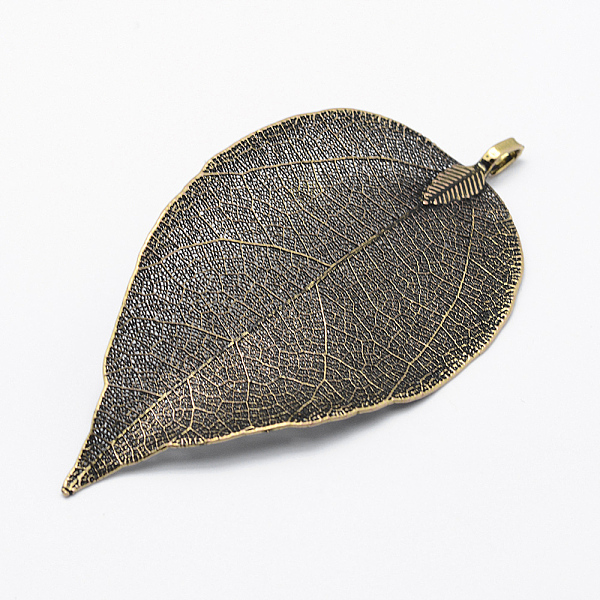 

PandaHall Brass Plated Natural Leaf Big Pendants, Long-Lasting Plated, Leaf, Antique Bronze, 52~86x23~46x0.5~3mm, Hole: 3x5.5mm Brass Leaf