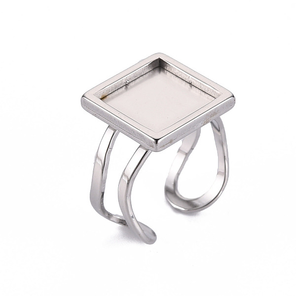 

PandaHall 201 Stainless Steel Cuff Pad Ring Settings, Laser Cut, Square, Stainless Steel Color, Tray: 12x12mm, US Size 7 1/4(17.5)~US Size 8...