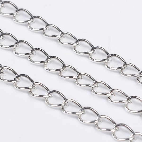 

PandaHall Iron Side Twisted Chain, Unwelded, with Spool, Lead Free & Nickel Free, Platinum Color, Size: Chains: about 7mm long, 5mm wide...