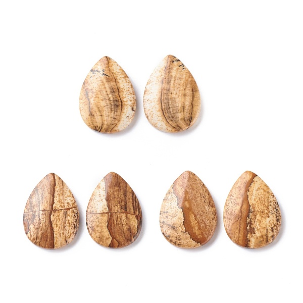 

PandaHall Natural Picture Jasper Cabochons, Teardrop with Pattern, 25x18x4mm, about 2pcs/pair Picture Jasper Teardrop