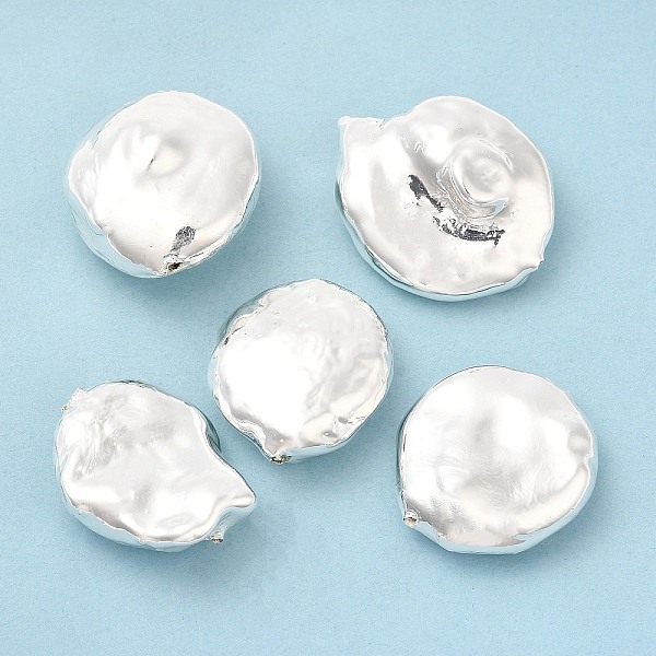 

PandaHall Brass Beads, with Electroplated Pearl inside, Irregular Flat Round, Silver, 20.5~25x19.5~20.5x10~11mm, Hole: 0.8mm Brass Flat...