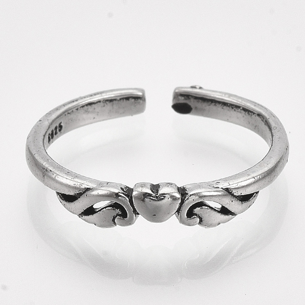 

PandaHall Alloy Cuff Finger Rings, Flying Heart, Antique Silver, Size 5, 16mm Alloy