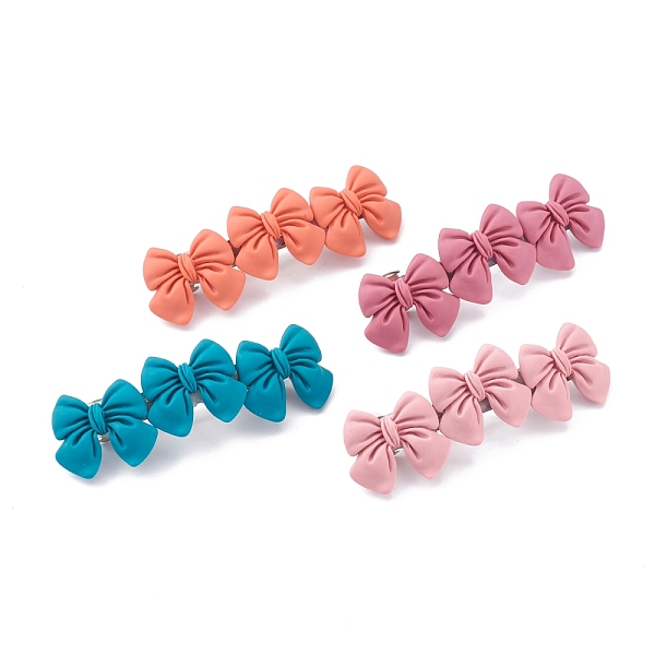 

PandaHall Platinum Plated Iron Hair Barrette, with Bowknot Opaque Resin Cabochons, Mixed Color, 96x28.5x14mm Iron Multicolor