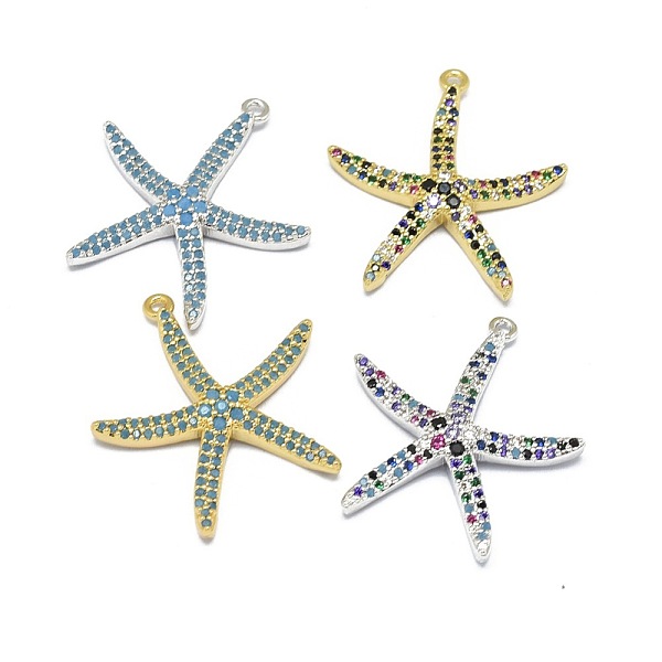 

PandaHall Alloy Micro Pave Cubic Zirconia Pendants, Long-Lasting Plated, Starfish/Sea Stars, Mixed Color, 26x24x4mm, Hole: 1.2mm Alloy+Cubic..., Multicolor