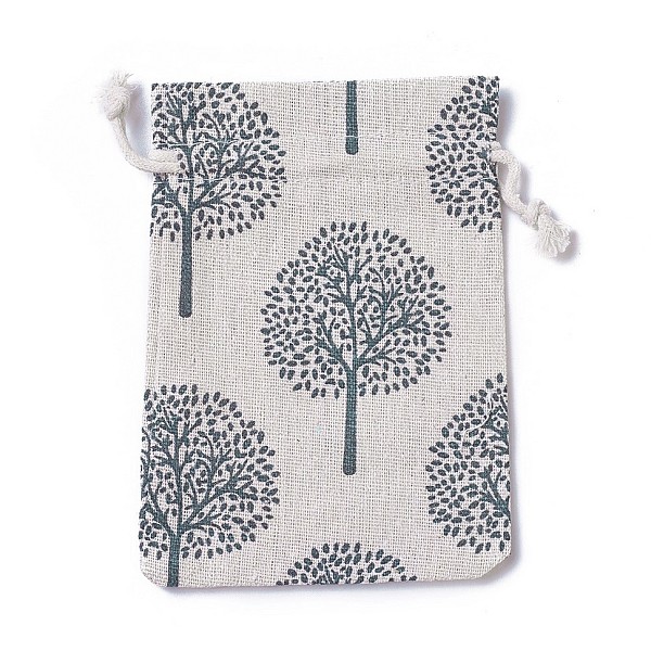 burlap packing pouches, drawstring bags, rectangle with tree of life pattern, colorful, 14~14.4x10~10.2cm