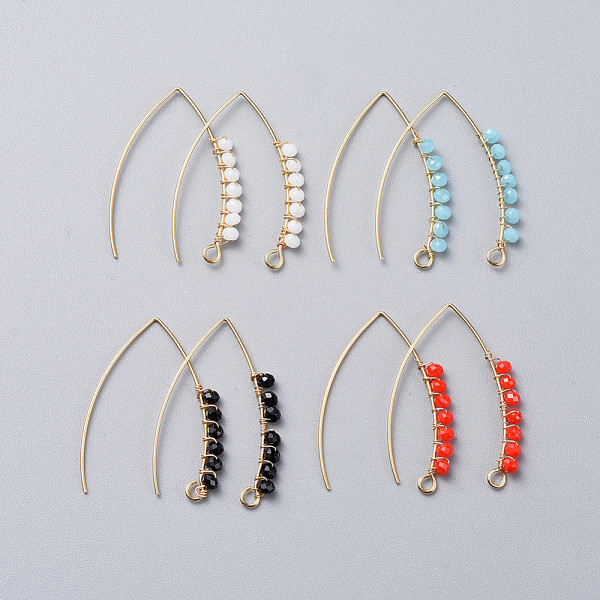 

PandaHall 304 Stainless Steel Earring Hooks, with Faceted Rondelle Glass Beads and Horizontal Loop, Golden, Mixed Color, 40x28x3mm, Hole..., Multicolor