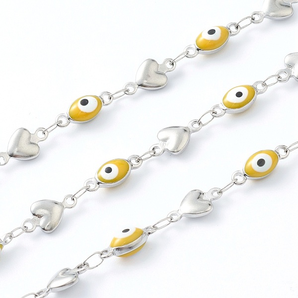 

PandaHall 304 Stainless Steel Enamel Link Chains, Evil Eye & Heart Link, Unwelded, with Spool, Stainless Steel Color, Yellow, Evil Eye...