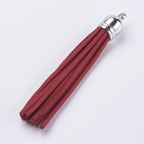 

PandaHall Faux Suede Cord Big Tassel Pendant Decorations, with CCB Plastic Cord Ends, Platinum, Red, 86~87x12mm, Hole: 2mm Faux Suede Red