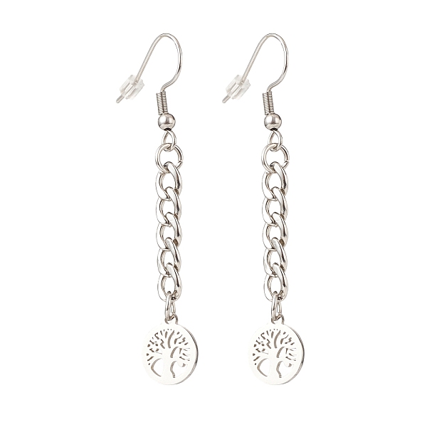 

PandaHall Curb Chains with Charm Long Dangle Earrings, 304 Stainless Steel Jewelry for Women, Tree of Life Pattern, 57mm, Pin: 0.7mm...