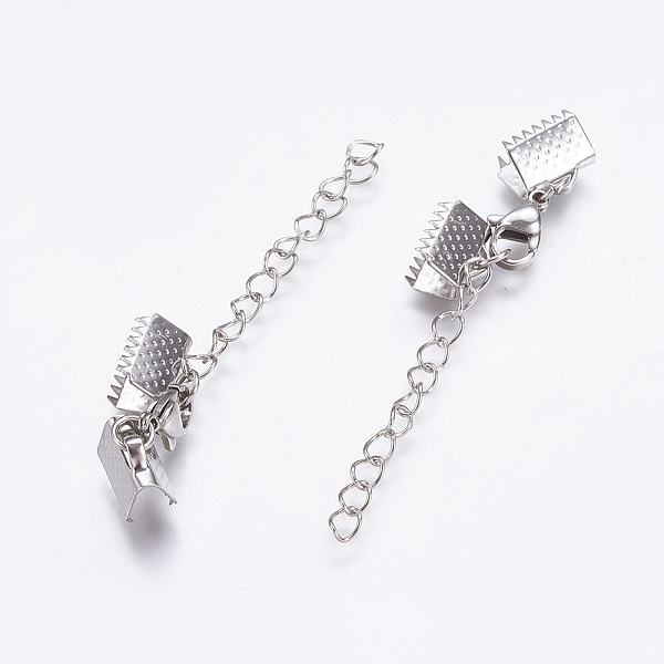 

PandaHall 304 Stainless Steel Chain Extender, with Cord Ends and Lobster Claw Clasps, Stainless Steel Color, 35mm, Lobster: 12x7x3.5mm, Cord...