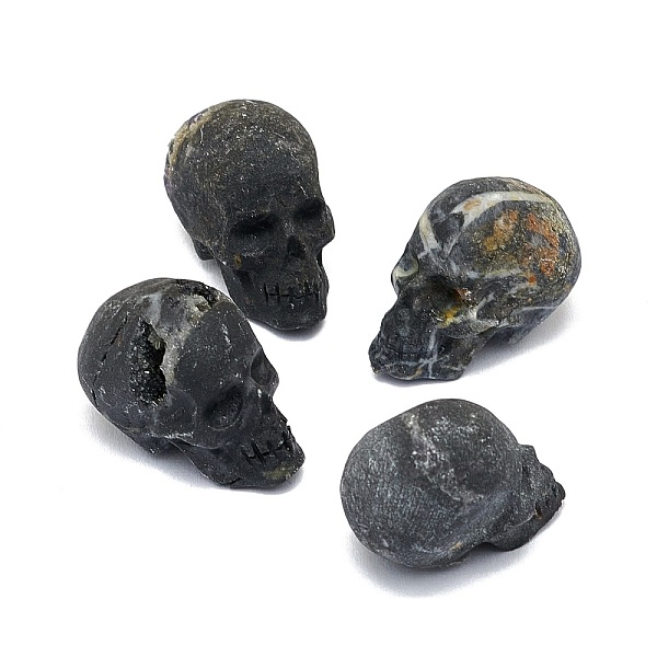 

PandaHall Natural Druzy Agate Sculpture Display Decorations, for Home Office Desk, Skull, Halloween Theme, 26~18x17.5~19x22~27mm Druzy Agate...