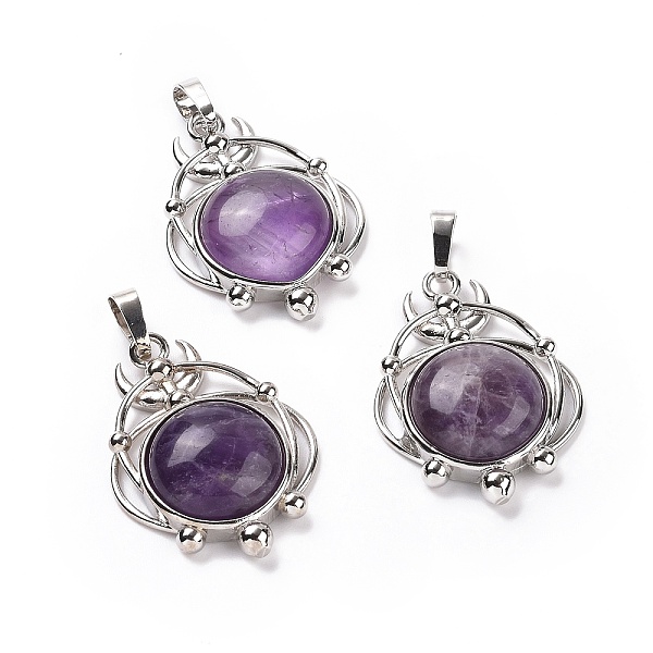 

PandaHall Natural Amethyst Pendants, Half Round Charms, with Rack Plating Platinum Tone Brass Planet, 34x25x8mm, Hole: 8x5mm Amethyst Half...