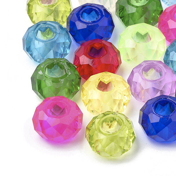 

PandaHall Acrylic Beads, Large Hole Beads, Faceted, Rondelle, Mixed Color, 13~14x8~8.5mm, Hole: 5.5mm Acrylic Rondelle Multicolor