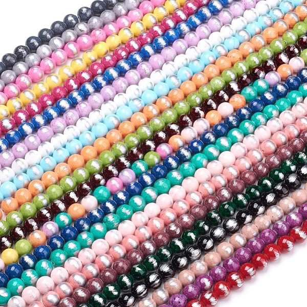 

PandaHall Natural Mashan Jade Beads Strands, Brushed Silver Color, Dyed, Round, Mixed Color, 10mm, Hole: 0.8mm, about 40pcs/strand, 15.94..., Multicolor