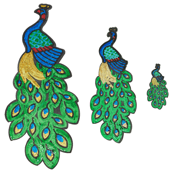 

PandaHall FINGERINSPIRE 3 PCS Peacock Sequins Patches 3Styles Iron On/Sew on Embroidered Applique Patch Green Peacock Shape Patch Plastic...