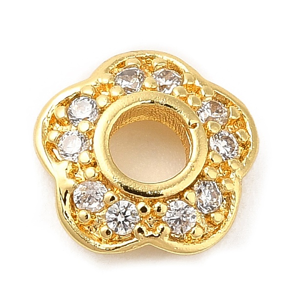 

PandaHall Rack Plating Brass Micro Pave Cubic Zirconia Bead Caps, Cadmium Free & Lead Free, 5-Petal Flower, Real 18K Gold Plated, 8x2mm..., Clear