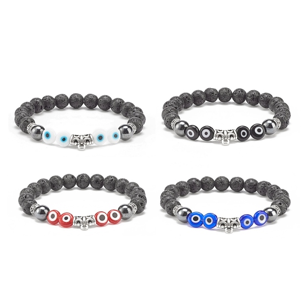 

PandaHall Natural Lava Rock & Synthetic Hematite Stretch Bracelet with Lampwork Evil Eye Beaded, Essential Oil Gemstone Jewelry for Women..., Multicolor
