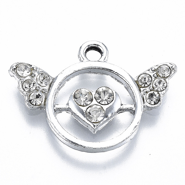 

PandaHall UV Plated Alloy Pendants, with Crystal Rhinestone, Heart with Wing, Cadmium Free & Lead Free, Platinum, 15x20.5x3mm, Hole: 1.8mm..., Clear