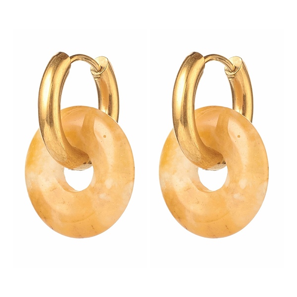 

PandaHall Handmade Natural Topaz Jade Dangle Hoop Earrings, with 304 Stainless Steel Huggie Hoop, Oval, 27mm, Pin: 1mm Topaz Jade Oval