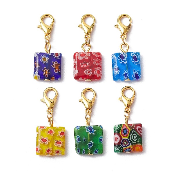

PandaHall Glass Pendant Decorations, with Zinc Alloy Lobster Claw Clasps, Square, Mixed Color, 29mm Glass Square Multicolor