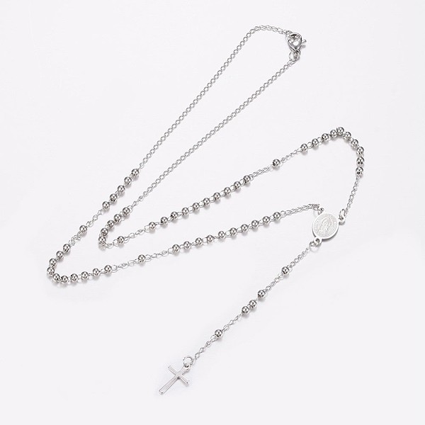 

PandaHall 304 Stainless Steel Rosary Bead Necklaces, For Easter, with Lobster Clasps, Cross & Jesus, Stainless Steel Color, 20.8 inch(53cm)...