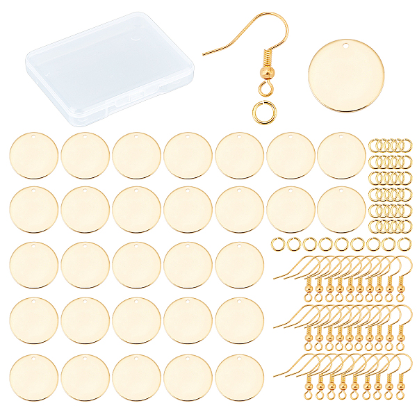 

PandaHall CREATCABIN DIY Earring Making Kit, Including 30Pcs Brass Flat Round Pendants, 30Pcs Earring Hooks, 40Pcs Open Jump Rings, Golden...