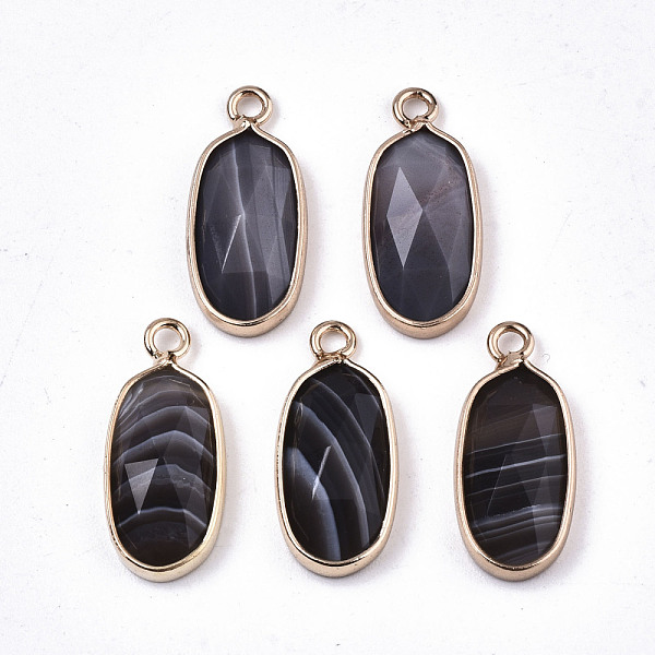 

PandaHall Natural Botswana Agate Pendants, with Light Gold Plated Brass Edge and Loop, Oval, Faceted, 18x8x4mm, Hole: 1.6mm Botswana Agate...