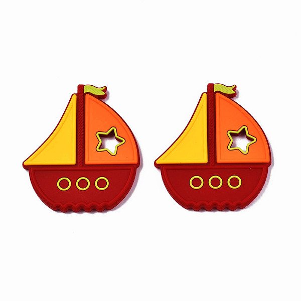 

PandaHall Food Grade Eco-Friendly Silicone Beads, Baby Chew Teething, Boat, Dark Red, 90x78.5x8.5mm, Hole: 14x17mm Silicone Others