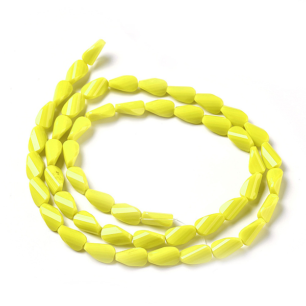 

PandaHall Opaque Solid Color Glass Beads Strands, Faceted, Twist, Yellow, 13x8x5mm, Hole: 1.4mm, about 50pcs/strand, 26.9 inch(68.5cm) Glass...