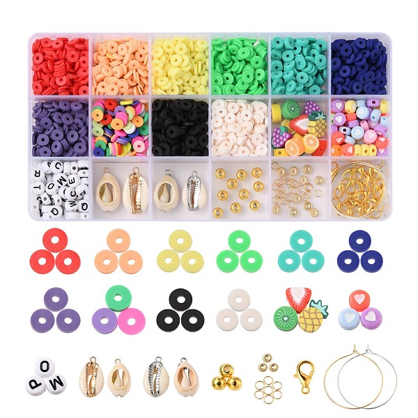 

PandaHall DIY Polymer Clay Beads Jewelry Set Making Kit, Including Disc/Flat Round & Fruit Theme Polymer Clay Beads, Shell Pendants, Brass..., Multicolor