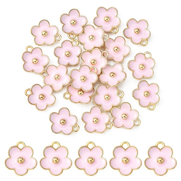 

PandaHall Light Gold Plated Alloy Enamel Pendants, Flower Charm, Pearl Pink, 13x11.5x3mm, Hole: 1.6mm Alloy+Enamel Flower