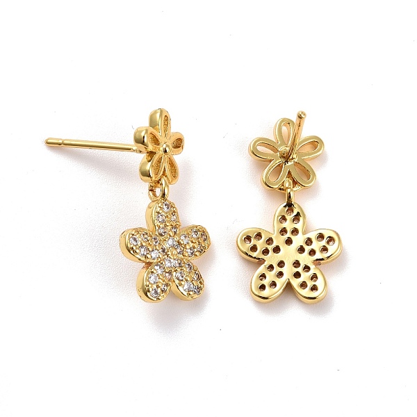

PandaHall Flower Micro Pave Clear Cubic Zirconia Ear Studs for Her, Brass Dangle Earrings, Lead Free & Cadmium Free, Real 18K Gold Plated...