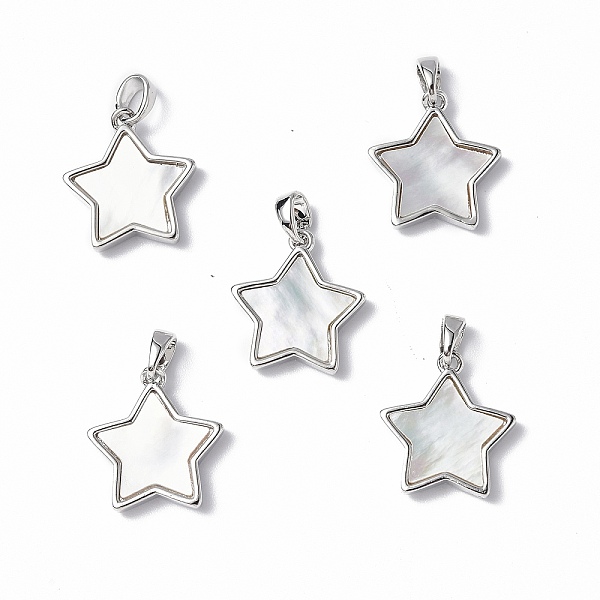 

PandaHall Brass Pendants, with Freshwater Shell, Nickel Free, Star Charm, Platinum, 16.5x15x3mm, Hole: 3.5x2mm Freshwater Shell Star