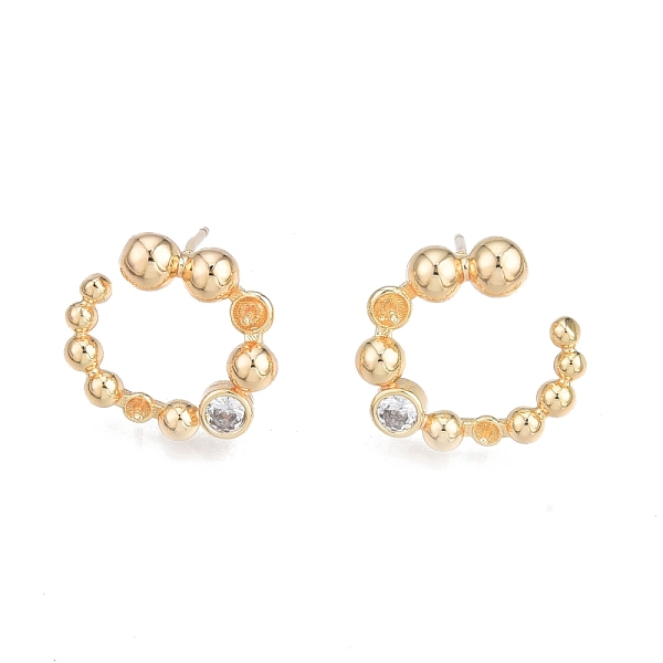 

PandaHall Brass Micro Pave Clear Cubic Zirconia Stud Earring Findings, for Half Drilled Beads, Nickel Free, Ring, Real 18K Gold Plated...
