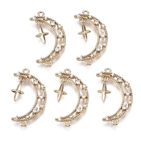 

PandaHall Brass Micro Pave Cubic Zirconia Links Connectors, Long-Lasting Plated, Moon & Star, Light Gold, Clear, 25x14x3mm, Hole: 1.2mm...