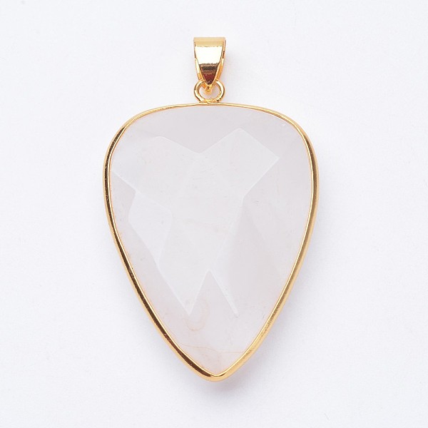 

PandaHall Faceted Natural Quartz Crystal Pendants, Rock Crystal Pendants, with Golden Tone Brass Findings, Teardrop, 40x27x7~9mm, Hole...