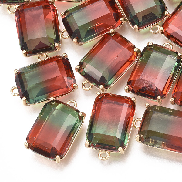 

PandaHall Two Tone Glass Pendants, with Brass Findings, Faceted, Rectangle, Golden, Colorful, 20.5x13x8mm, Hole: 1.5mm Brass+Glass Rectangle