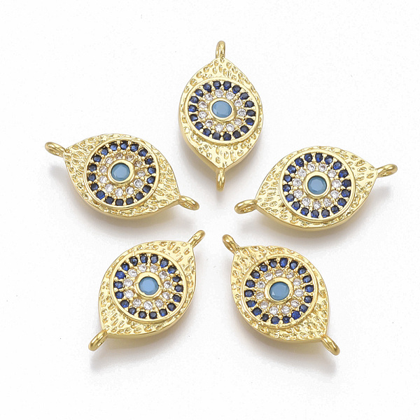 

PandaHall Brass Micro Pave Cubic Zirconia Links connectors, Eye, Blue, Golden, 9.5x19x2.5mm, Hole: 1mm Brass+Cubic Zirconia Eye Blue