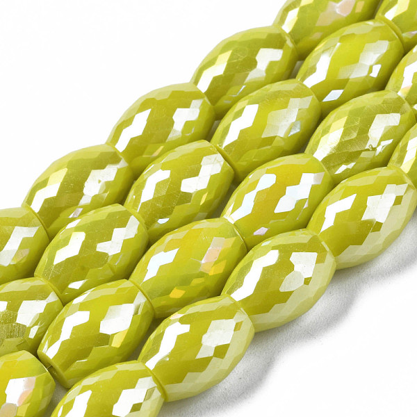 

PandaHall Electroplate Glass Beads Strands, AB Color Plated, Faceted, Oval, Green Yellow, 11x8mm, Hole: 1.2mm, about 60pcs/strand, 26.38...