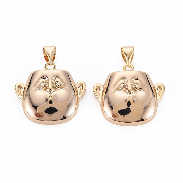 

PandaHall Brass Pendants, Nickel Free, with Brass Snap On Bails, Face, Real 18K Gold Plated, 18x20x5mm, Hole: 4.5x3mm Brass Human