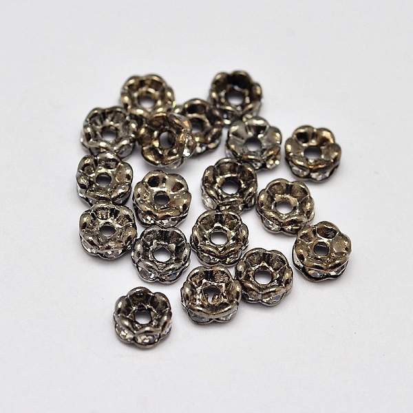 

PandaHall Flower Brass Rhinestone Bead Spacers, Gunmetal, 4x2mm, Hole: 1mm Brass+Rhinestone Flower Clear