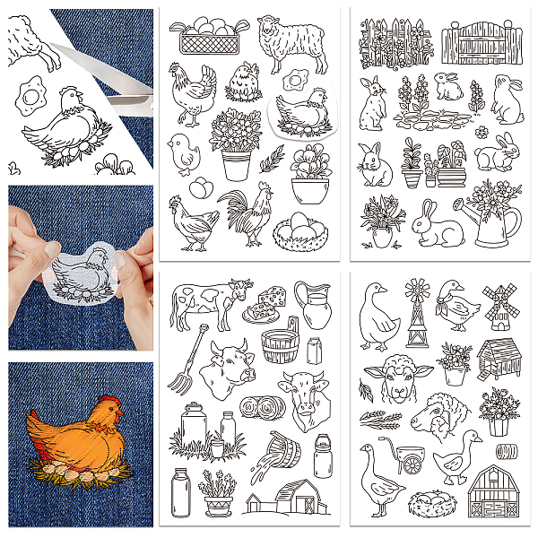 

PandaHall 4 Sheets 11.6x8.2 Inch Stick and Stitch Embroidery Patterns, Non-woven Fabrics Water Soluble Embroidery Stabilizers, Farm...