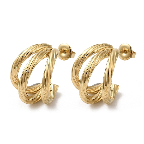 

PandaHall 304 Stainless Steel Stud Earrings, Split Earrings, Half Hoop Earrings, Real 18K Gold Plated, 19x16mm 304 Stainless Steel