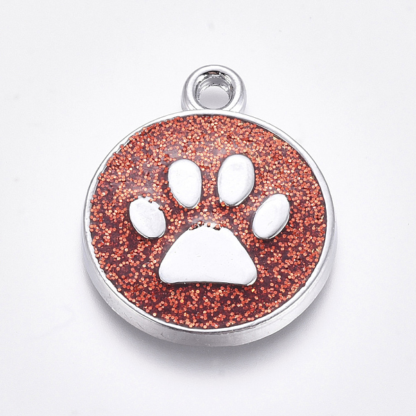 

PandaHall Enamel Charms, with Platinum Plated Alloy Findings and Glitter Powder, Flat Round with Dog Paw Prints, Red, 23x19x2.1mm, Hole...